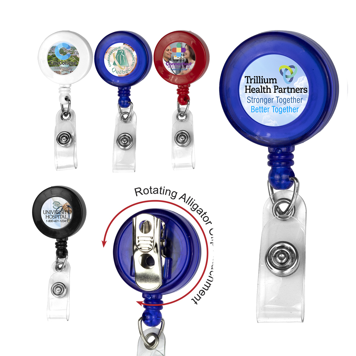 "Bellefontaine VL" 30” Cord Round Retractable Badge Reel and Badge Holder with Rotating Alligator Clip Attachment